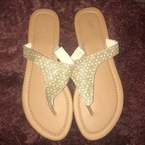 gold embroidered sandals